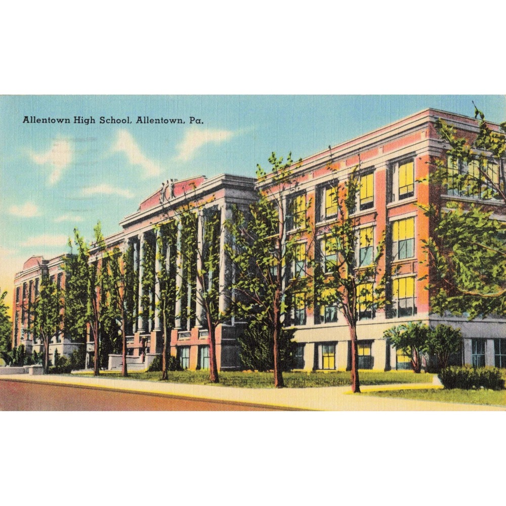 Allentown High School Allentown Pennsylvania PA Linen Postcard 1941 Mebane - Picture 1 of 2